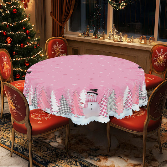 1 Piece Christmas Round and Rectangular Tablecloth, Various Sizes, Santa Claus, Pink Tablecloth with Snowflake Print Pattern, Christmas Garden Tablecloth Decoration for Daily Home Kitchen, Tablecloth for Terrace, Gifts