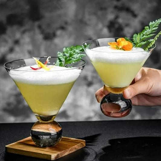 Japanese Style Martini Glass Cup Beaded Short Foot Cocktail Glasses Cups Creative Ball Bottom Martini Cup Juice Cold Drink Cups