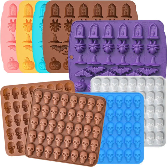 Creative Halloween Skeleton Chocolate Silicone Mold Bat Spider Candy Biscuit Jelly Baking Plate Witch Hat Tombstone Cake Mold
