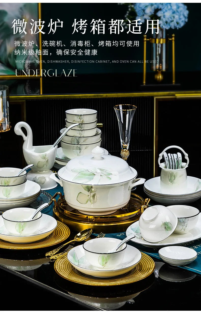 New Chinese-style Ceramic Tableware Dish Set Household Rice Bowl Square Plate Vegetable Plate Can Be Combined Freely with DIY.