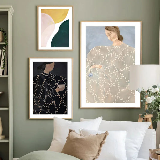 Abstract Curve Lines Geometry Woman Color Block Canvas Wall Art Print - Modern Nordic Living Room Home Decor Poster