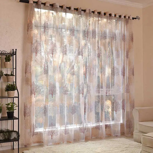 Modern Printed Tulle Curtains for Living Room Kitchen Luxury Leaf Sheer Curtain for Bedroom Voile Curtain For Window Blind Drape