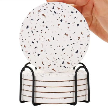 Inyahome Terrazzo Pattern Coasters for Drinks Set of 1/4/6 Coffee Table Ceramic Stone Modern Bar Tools for Drinks Mug Round Mats