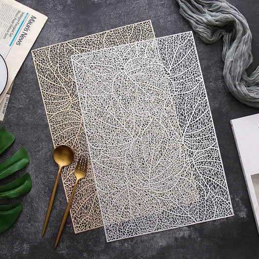 6/4pcs Rectangular Leaf Shape PVC Placemat Bronzing Hollow Table Mat Nordic Style Table Decoration Mat Tea Coffee Table Pad