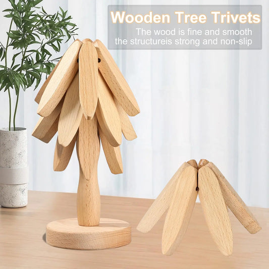 4PCS Tree Design Stand Wooden Trivets Decorative Anti Scald Heat Resistant Table Mat Coaster Wood Placemats Pot
