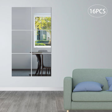 Clear Large Wall Mirror for Home Gym,Bedroom,Door,Bathroom ( 14'' x 12'' - 16PCS)