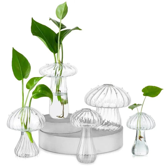 5Pcs/set Colored Glass Mushroom Vase DIY Aromatherapy Bottle Funky Cottagecore Decor for Home Room Office Windowsill Decoration