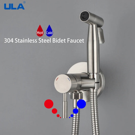 ULA Portable Bidet Sprayer Set Black Bidet faucet Stainless Steel Toilet Faucet Hot Cold Water Mixer Bathroom Shower Head