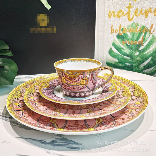 European style bone china Western style steak plate red decoration model room countertop household ceramic dish flat plate