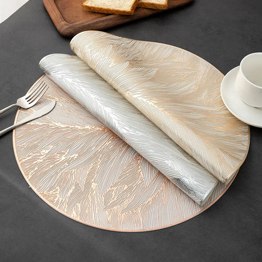 8 pcs Round Placemats Table Mats PVC Waterproof Teapot Pad Flower Texture Coaster Wear-Resistant Kitchen Tools Hot Stamping Mat
