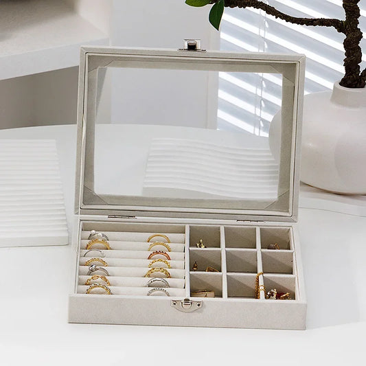 Velvet Jewelry Storage Box – Large Capacity Organizer with Mirror, Necklace, Ring & Earring Holder | Naturalbuilthome