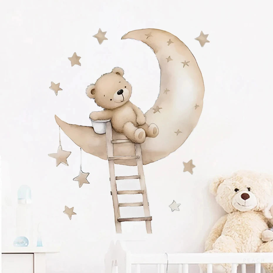 1Pc Cartoon Animal Star Moon Cat Rabbit Bear Wall Stickers for Room Decoration Living Room Decor for House