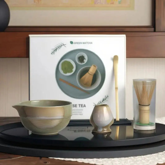 Vintage Japanese Ceremony Matcha Tea Set 4PCS Premium Matcha Starter Kit Bamboo Whisk & Ceramic Bowl Gift Set Box Eco-friendly