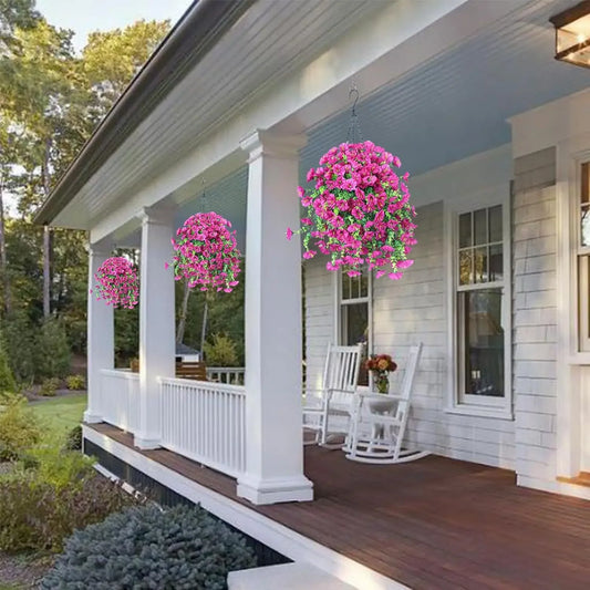 2pcs UV-Resistant Artificial Morning Glory & Eucalyptus Hanging Decor - Perfect for Home Garden Weddings  Versatile Outdoor