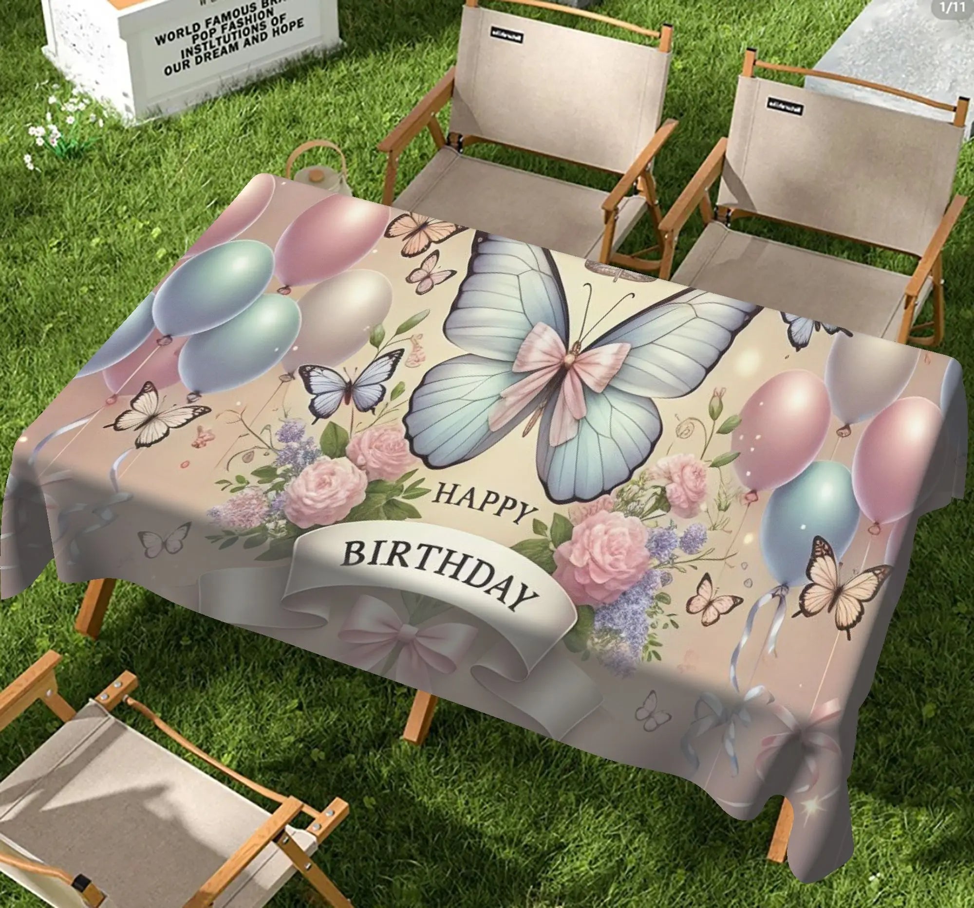 VIKAM Butterfly Fresh Print Table Cloth, Outdoor Party Picnic Table Cover, All Four Seasons Use, Waterproof And Oil-Proof