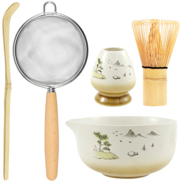 5Pcs Matcha Tea Set Ceremonial Aesthetical Matcha Kit With Whisk Leakproof Maccha Whisk Tea Set for Present Beginner Enthusiast
