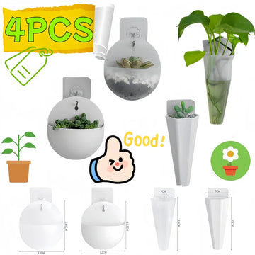 4-1PCS Plant Pot Wall-Mounted Hydroponic Pot Plastic Flower Vase DIY Pendant Light Plant Pot Hook Wall Storage Home Garden Decor