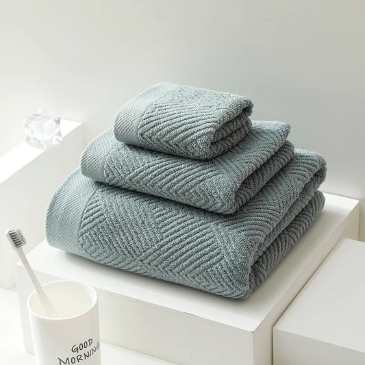 3pcs Cotton Bath & Face Towel Set – Soft, Quick-Dry & Absorbent Long-Staple Towels for Bathroom & Spa | NaturalBuiltHome