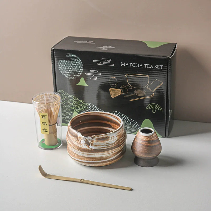 Traditional Matcha Tea Set – 4pcs Ceramic Bowl, Bamboo Whisk & Spoon | NaturalBuiltHome