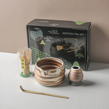 Traditional Matcha Tea Set – 4pcs Ceramic Bowl, Bamboo Whisk & Spoon | NaturalBuiltHome