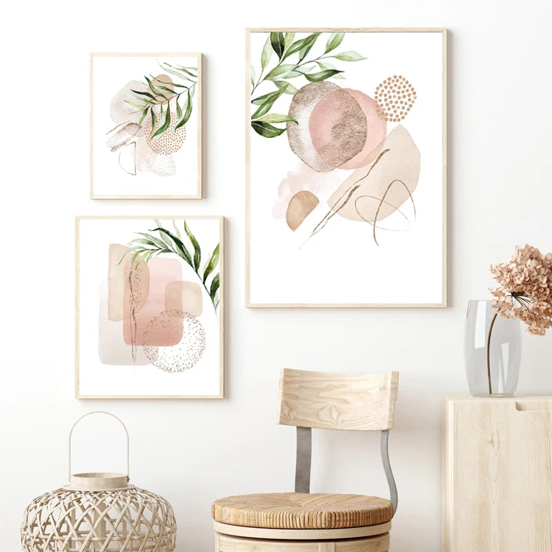 Blue and Gold Modern Abstract Leaves Canvas Painting Plants Prints Greenery Wall Art Pictures Nordic Poster Living Room Decor