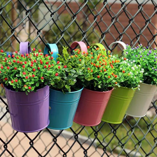 1/10PC Metal Flower Pots Vase Hanging Planter Basket With Drainage Hole Detachable Hook Balcony Fence Garden Home Decor
