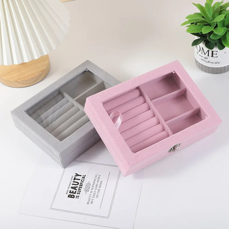 Velvet Ring Organizer Box – Dust-Proof Jewelry Storage Tray with Clear Lid for Rings & Earrings | NaturalBuiltHome