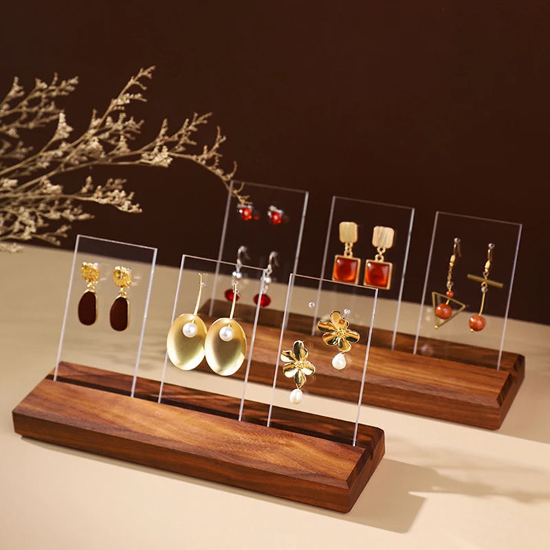 Walnut Wood Earring Display Stand – Jewelry Organizer Holder with Clear Panel Showcase | Naturalbuilthome