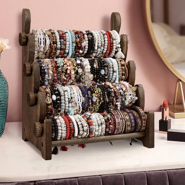 Wooden 4-Tier Jewelry Display Stand – Bracelet, Bangle & Scrunchie Organizer | Naturalbuilthome